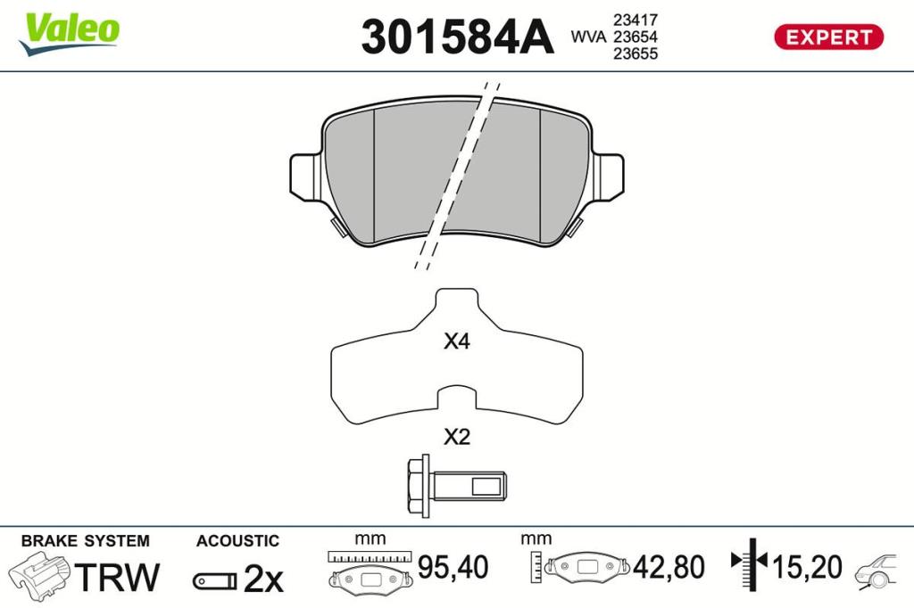 Jeu de 4 plaquettes de frein VALEO ref. 301584A